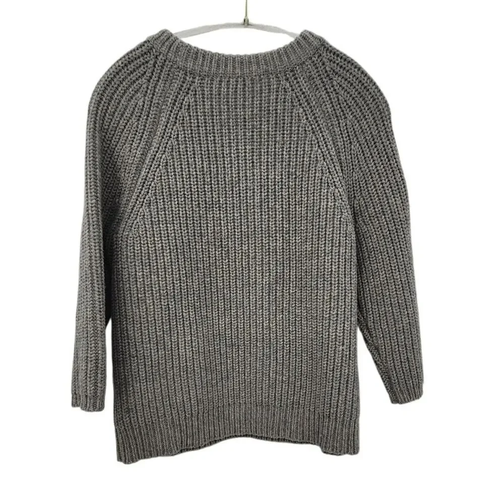 J. CREW Heavy Chunky Knit Wool Sweater 3/4 Length Sleeve Size XS Grey